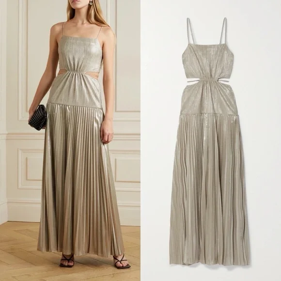 JONATHAN SIMKHAI Daisy cutout plissé-lamé maxi dress NWT - Picture 4 of 12